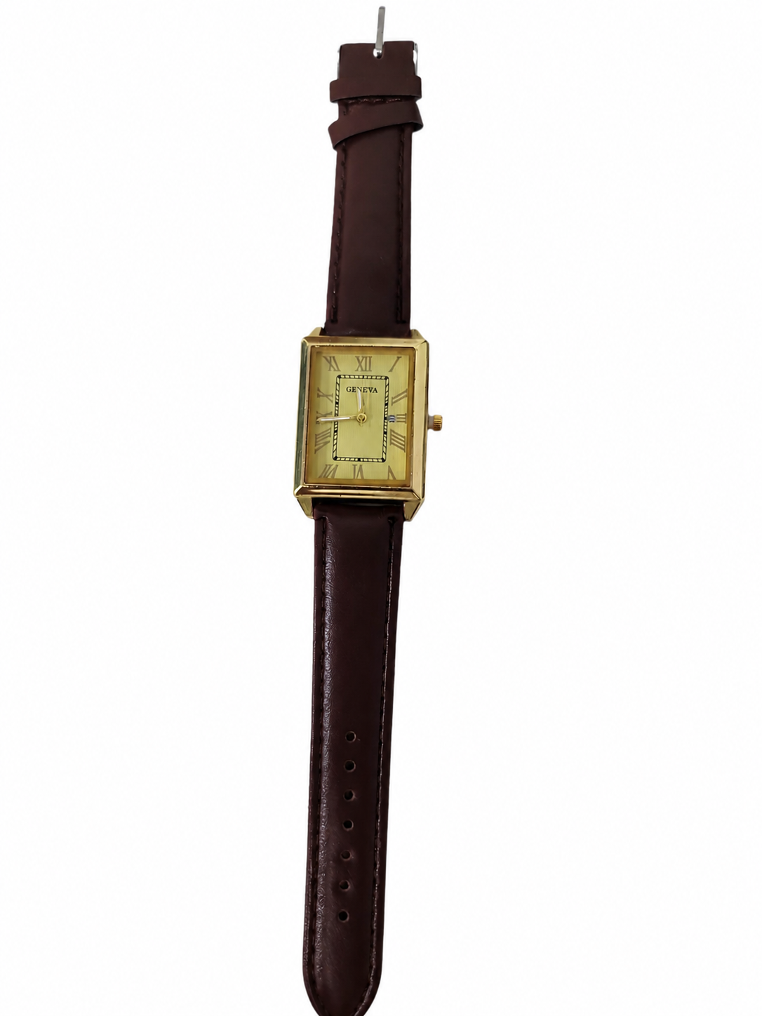 Reloj Rectangular Elegante Geneva para Hombre/Mujer – Correa de Cuero Marrón y Caja Dorada Clásica.