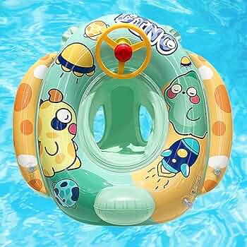 Flotador inflable infantil con diseño de bote color azul.