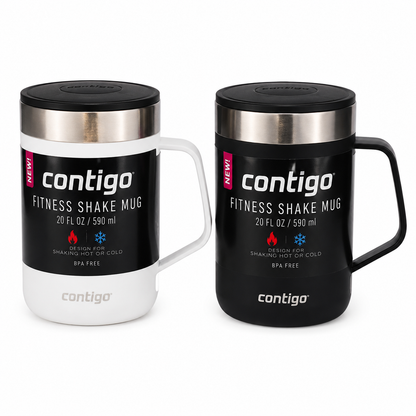 Juego de dos tazas mezcladoras para bebidas en colores blanco y negro.