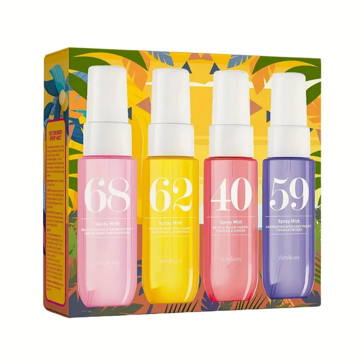 Set de 4 sprays corporales perfumados con aromas variados.