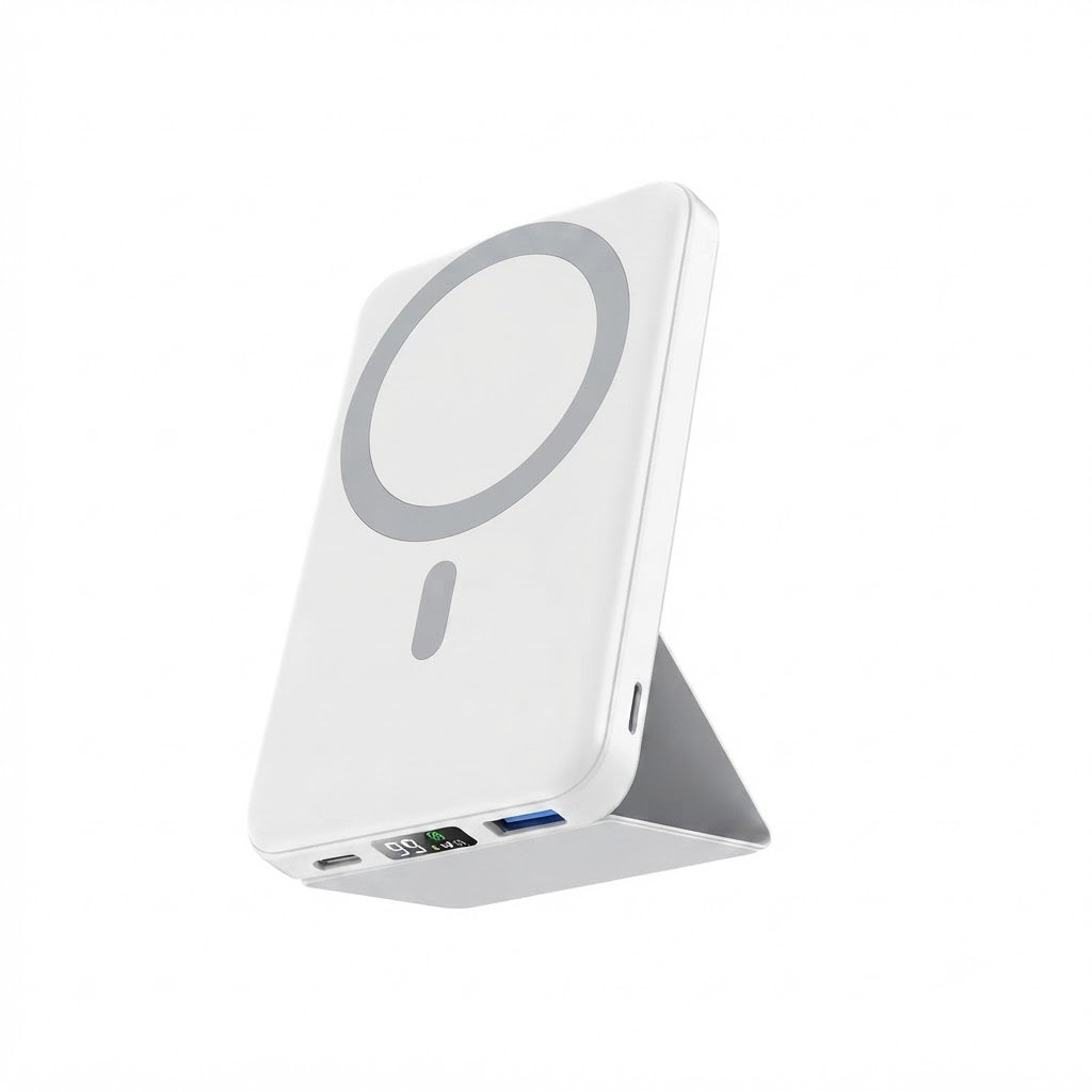 Banco de energía portátil cuenta con tecnología de carga inalámbrica magnética compatible con dispositivos MagSafe.