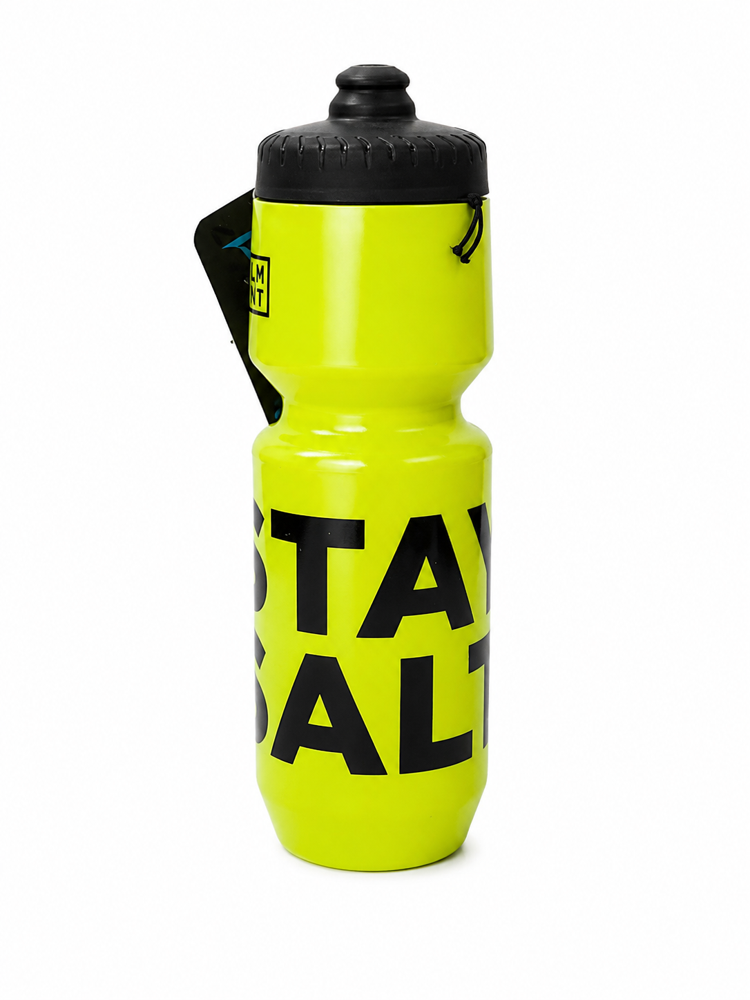Botella deportiva reutilizable de plástico con boquilla de presión y tapa de rosca.