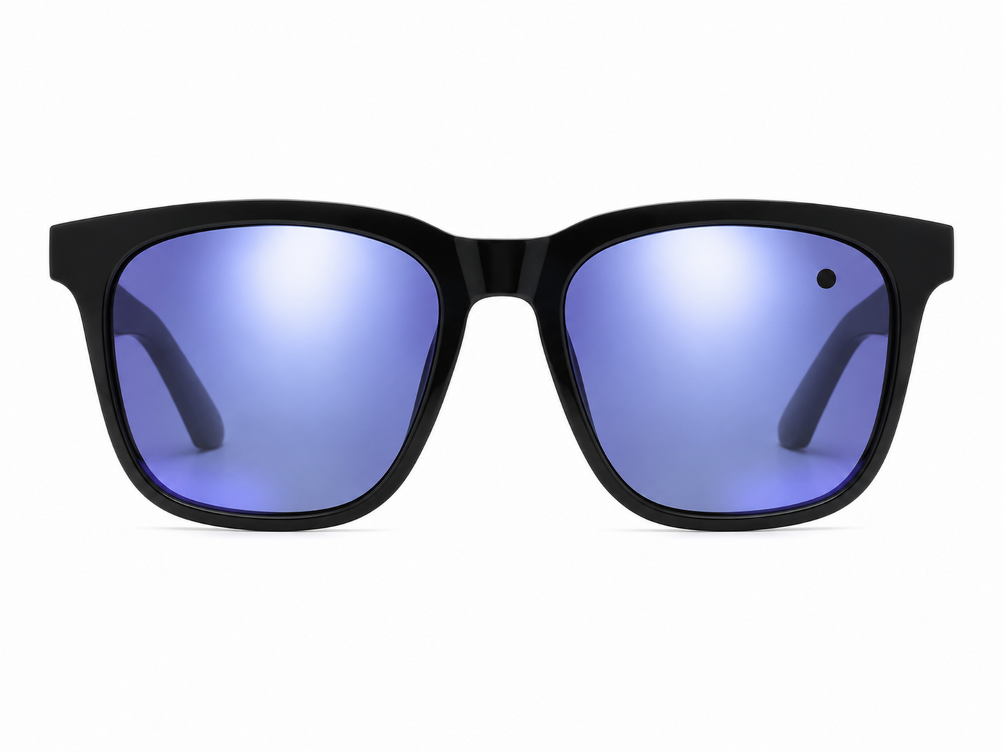 Gafas de sol con lentes espejo azules y montura negra unisex.