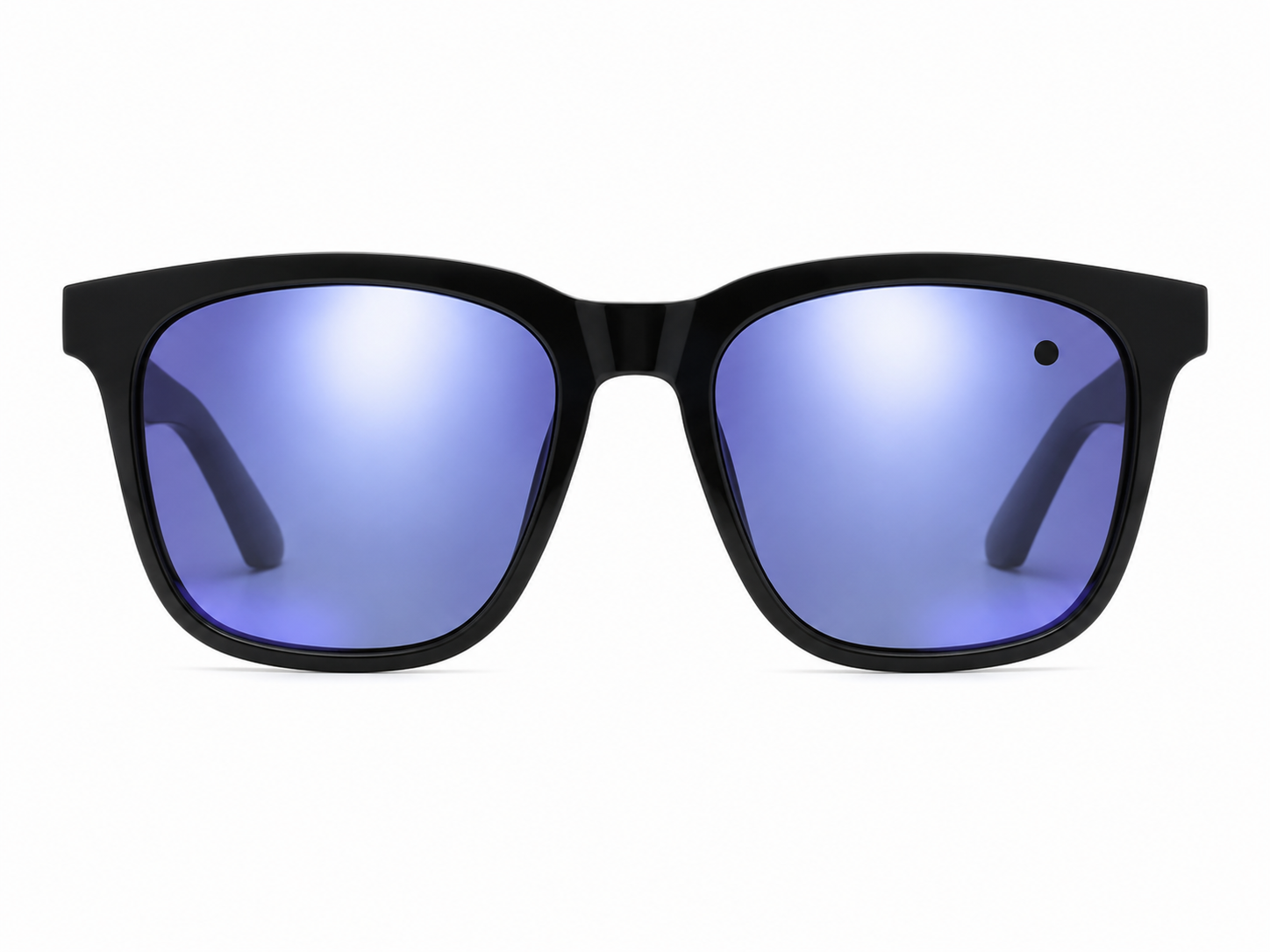 Gafas de sol con lentes espejo azules y montura negra unisex.
