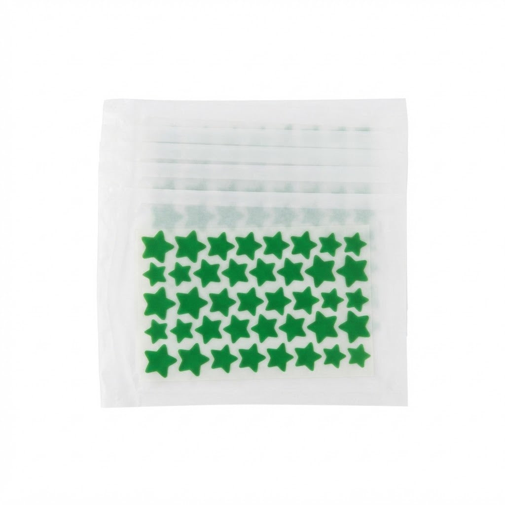 Pack de 240 parches hidrocoloides para el acné en forma de estrella.