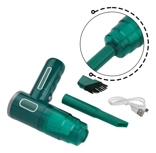 Aspiradora de mano inalámbrica de color verde presenta un diseño compacto ideal para la limpieza de automóviles y espacios pequeños.