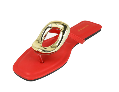 Sandalias planas rojas con detalle metálico dorado.size 41