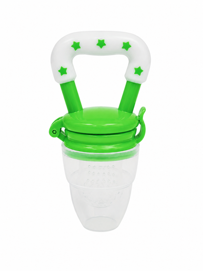 Chupón alimentador de silicona para frutas y alimentos para bebé con asa ergonómica.
