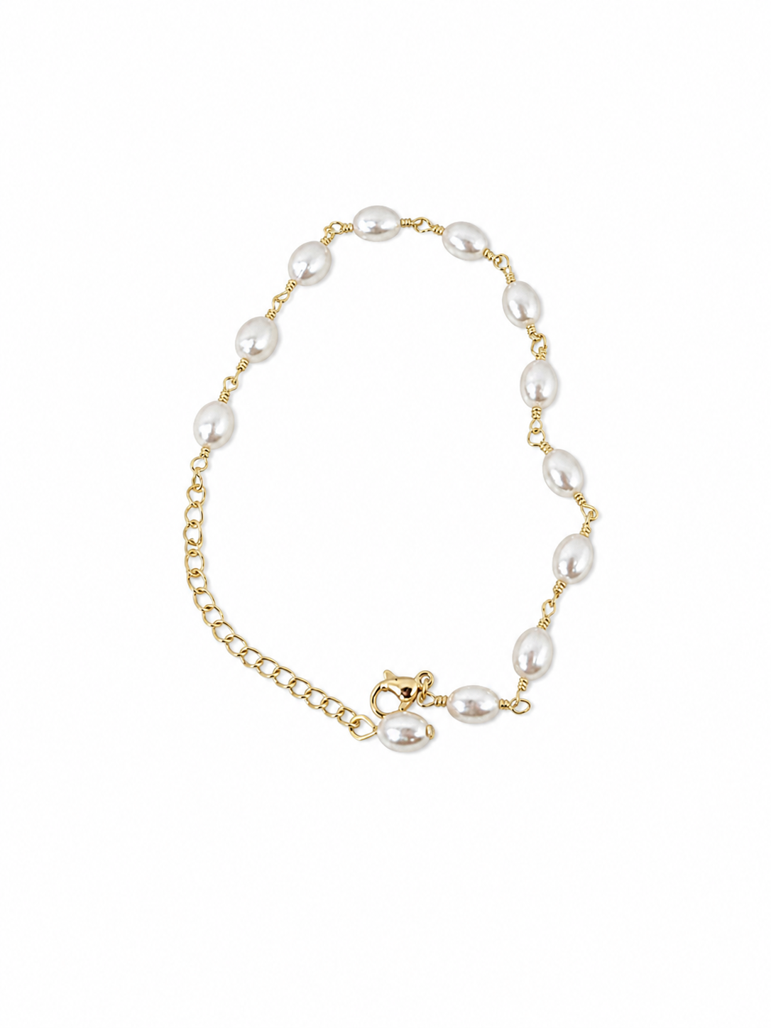 Pulsera Ajustable con Perlas Sintéticas y Cadena en Color Dorado.