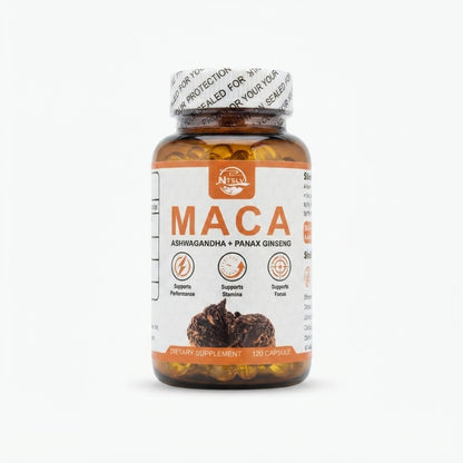 Suplemento dietético de 120 cápsulas, formulado para apoyar el rendimiento físico, la energía y la concentración.
