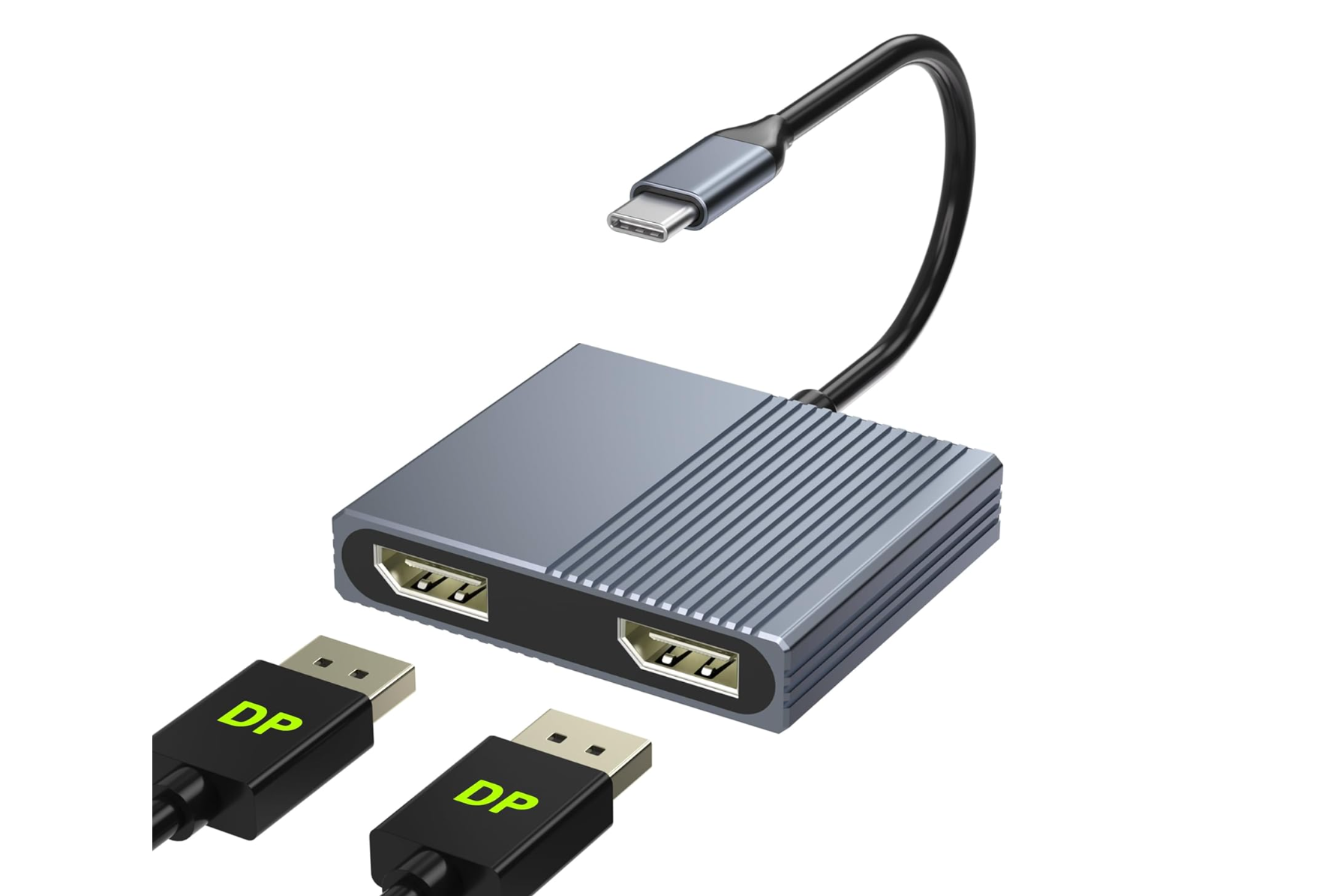 Adaptador USB-C a HDMI Display port 2 entradas, gris.