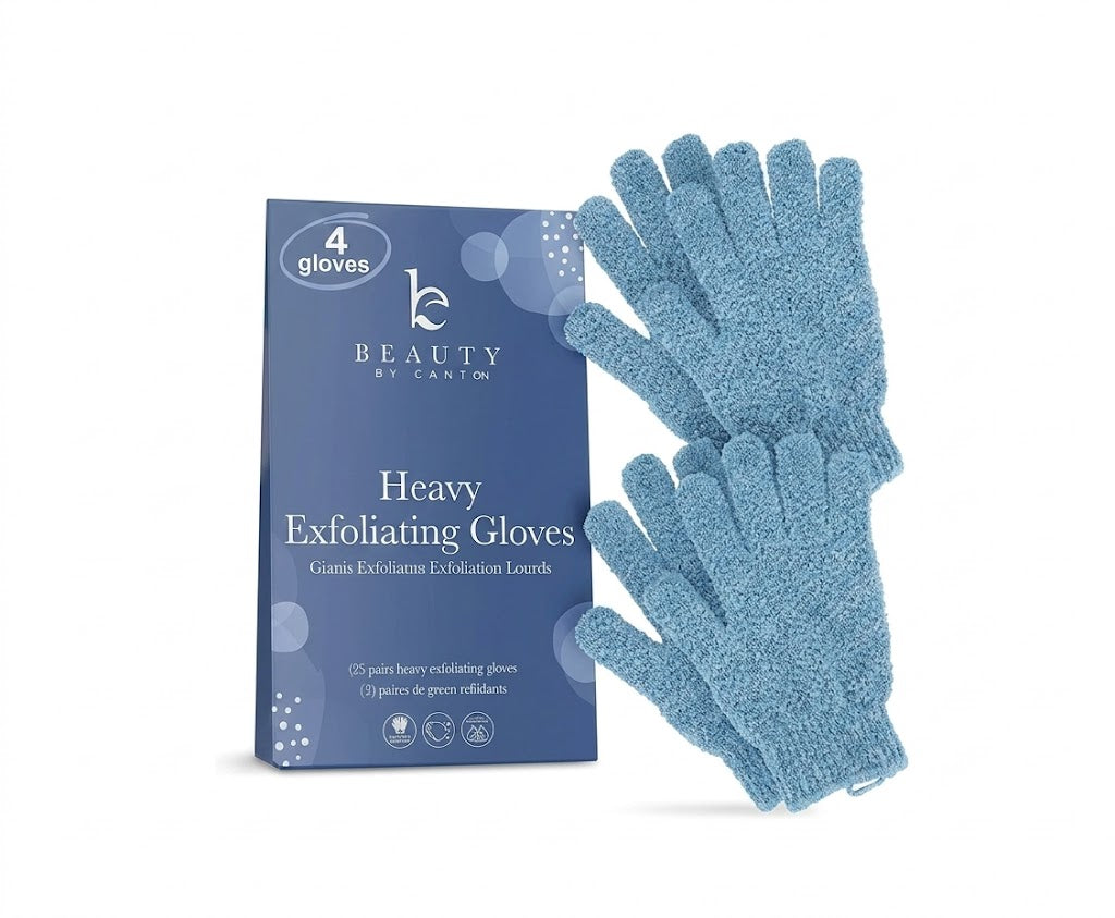 Guantes de baño exfoliantes azules diseñados para una exfoliación intensa.