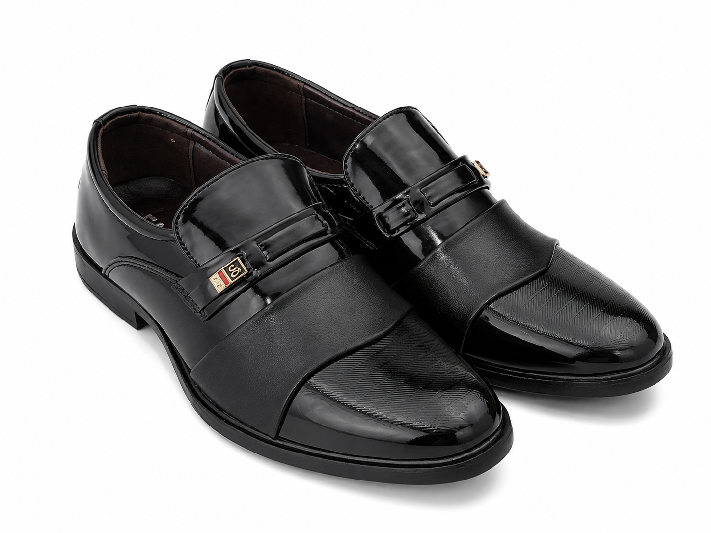 Zapatos formales de vestir color negro con acabado brillante para hombre, talla 40.