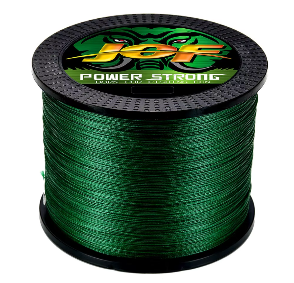 Línea de pesca trenzada de 4 hebras (X4) en color verde.