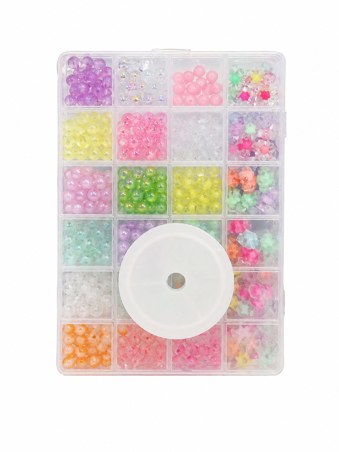 Kit de Cuentas Acrílicas Multicolor para Manualidades con Organizador y Hilo Elástico.