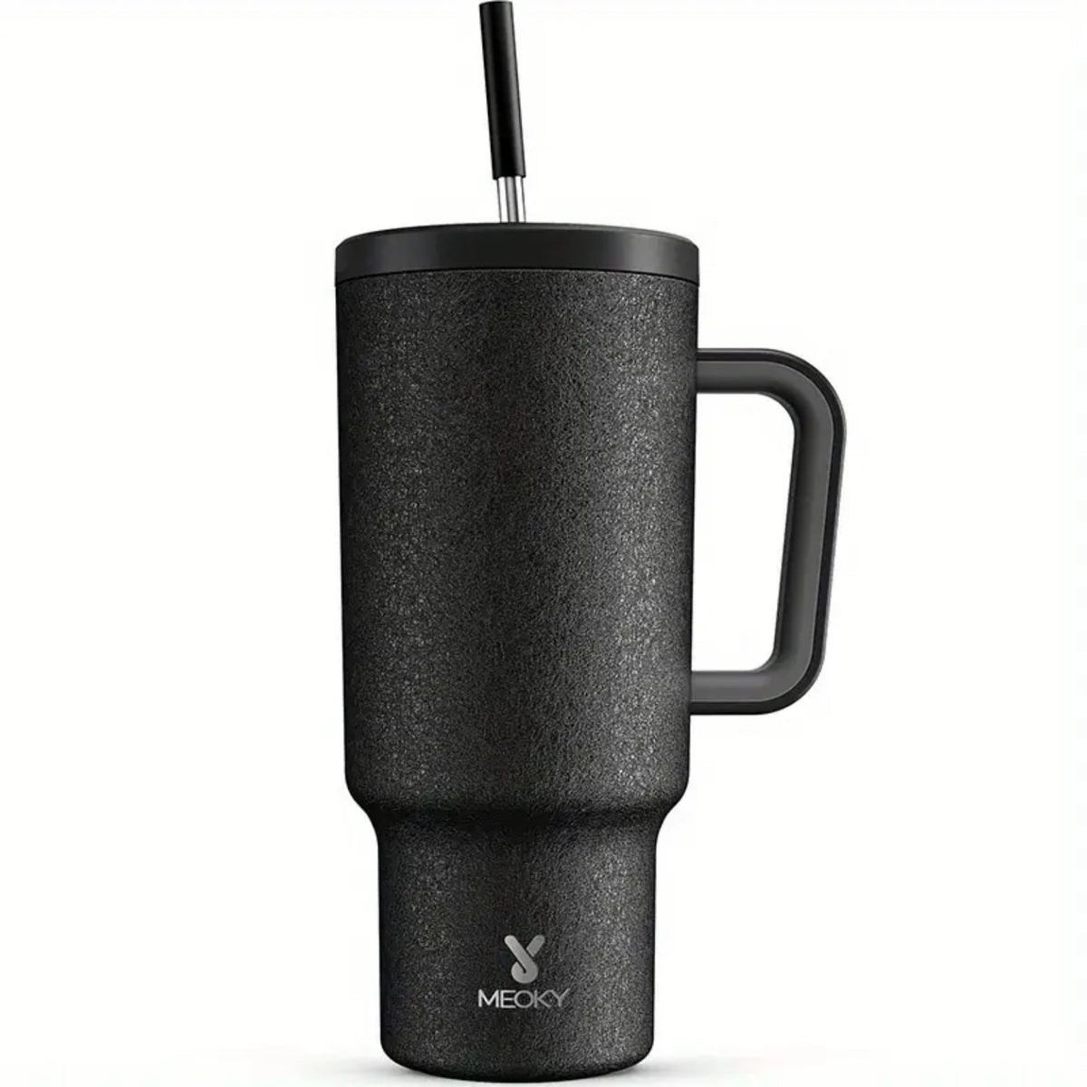 Vaso térmico negro con asa, tapa y pajilla, 40 oz.