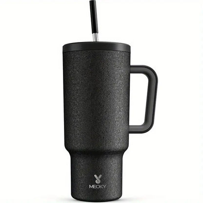 Vaso térmico negro con asa, tapa y pajilla, 40 oz.