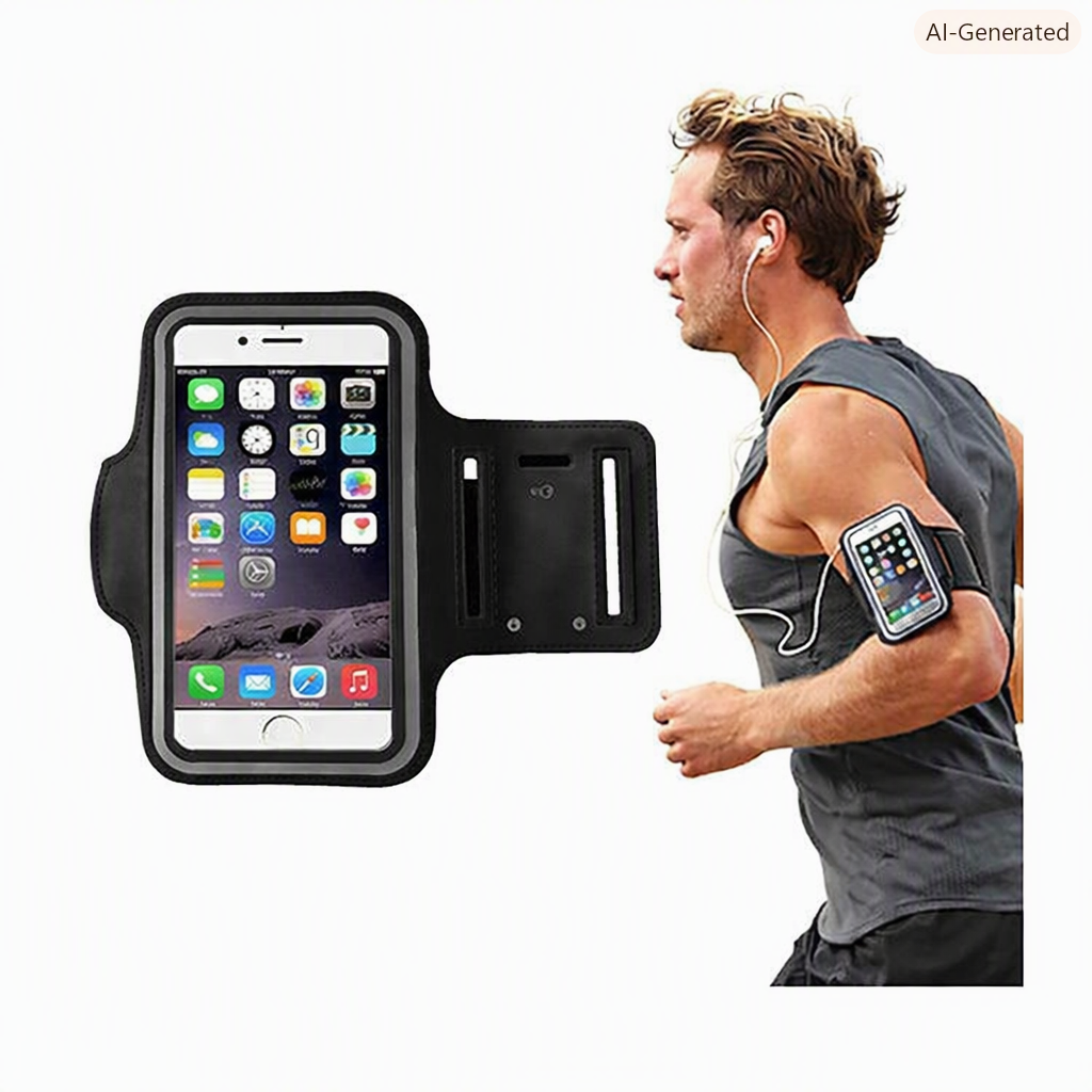 Brazalete deportivo universal de color negro, compatible con teléfonos de hasta 5.5 a 6 pulgadas,