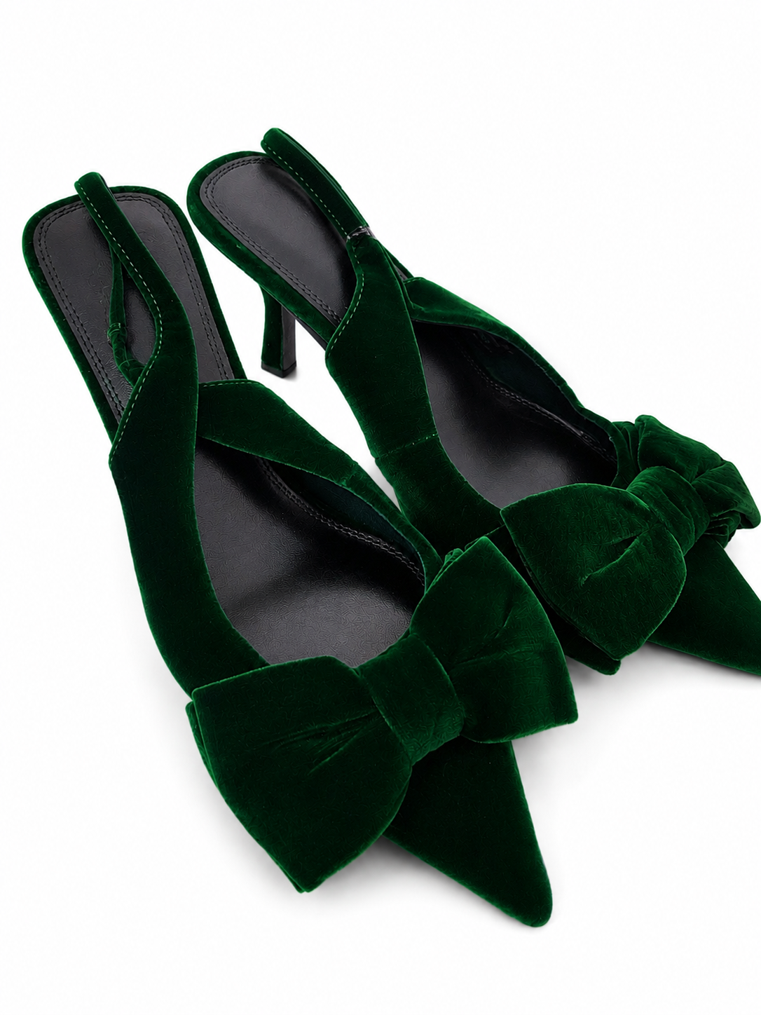 Zapatos de Tacón con Lazo de Terciopelo Verde para Mujer Talla 4.