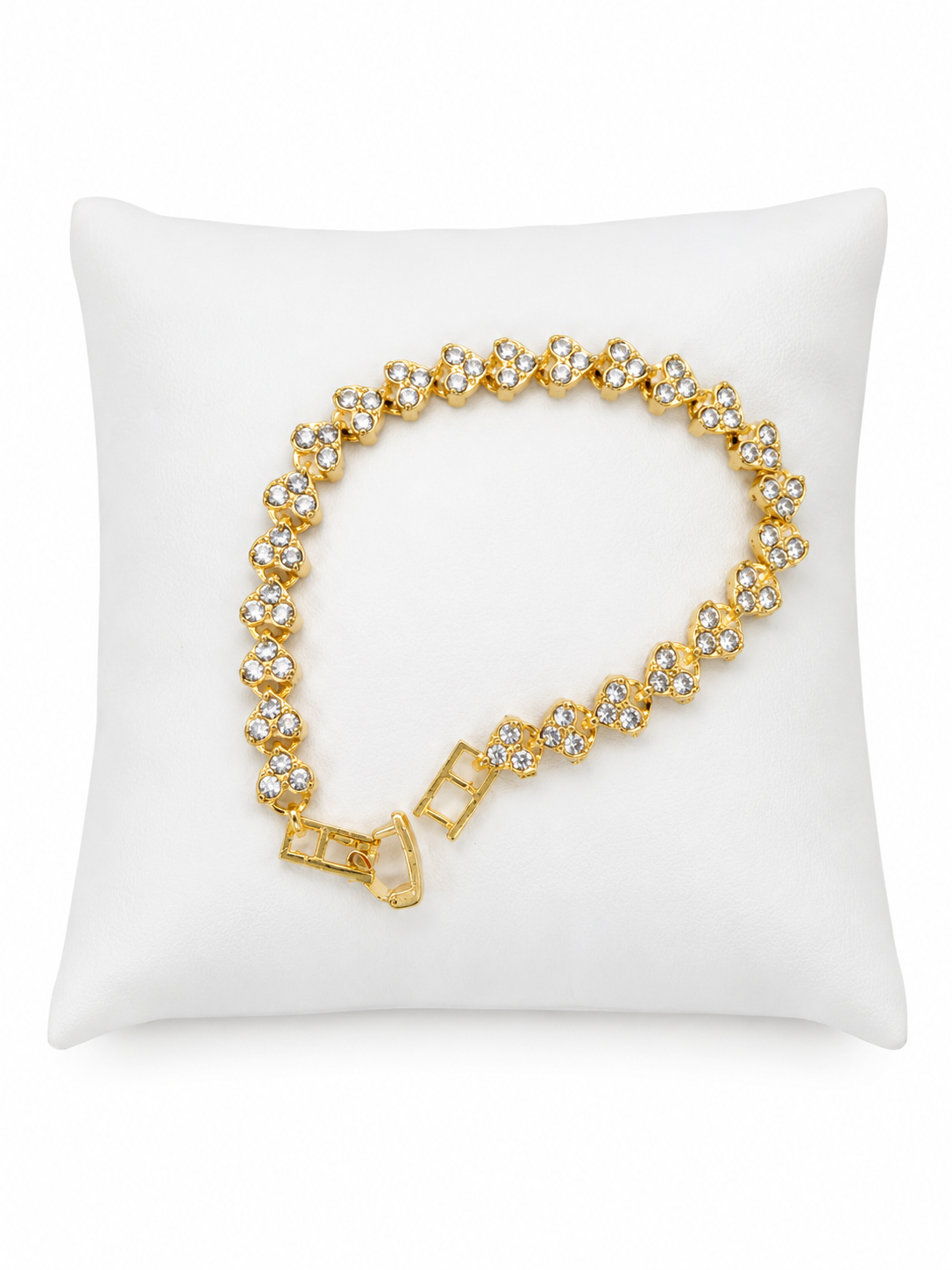 Pulsera de Eslabones Florales con Cristales Color Dorado.