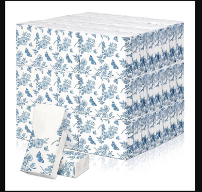 Pañuelos de bolsillo desechables de alta calidad con un diseño de flores azules estilo chinoiserie.
