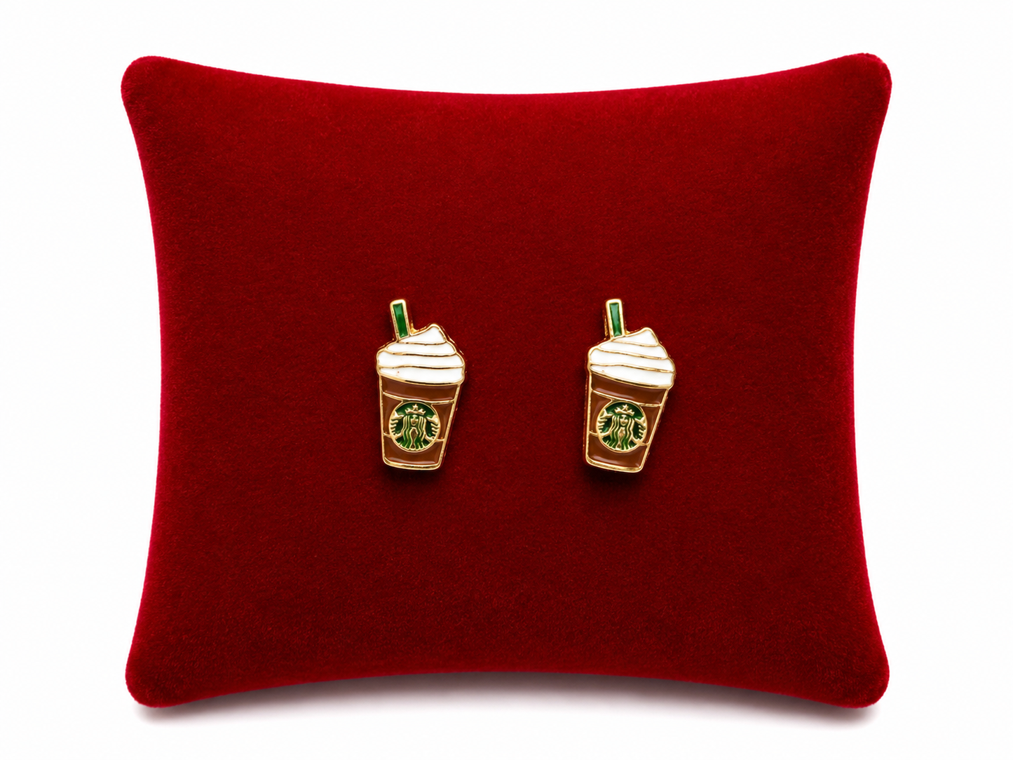 Aretes Decorativos con Diseño de Bebida Frappé en Miniatura.