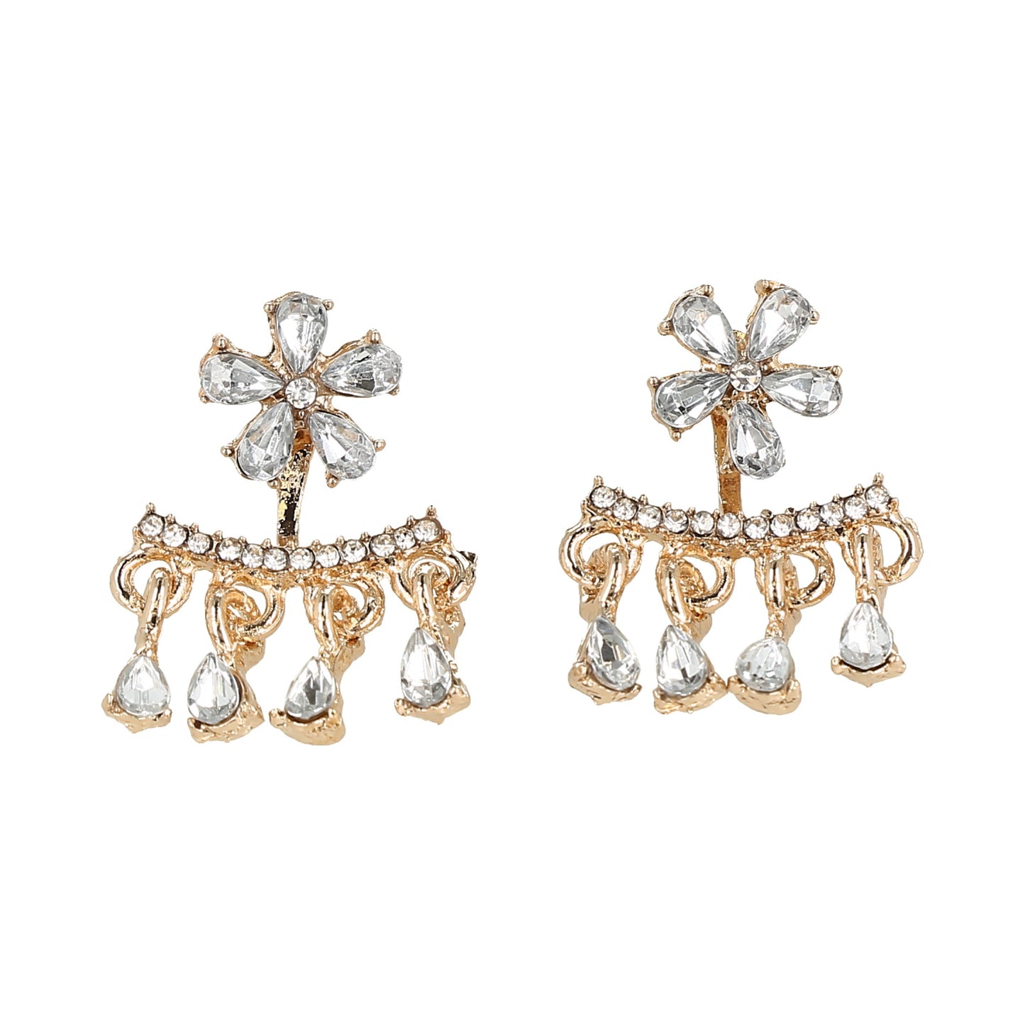 pendientes tipo ear jacket con un diseño floral