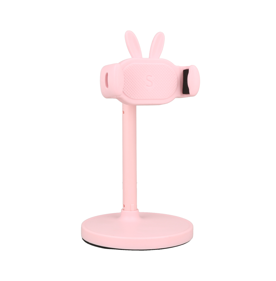 Soporte rosa para teléfono con diseño de conejito ajustable