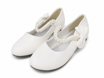 Zapatos de Vestir Blancos con Correa de Perlas Talla 37.
