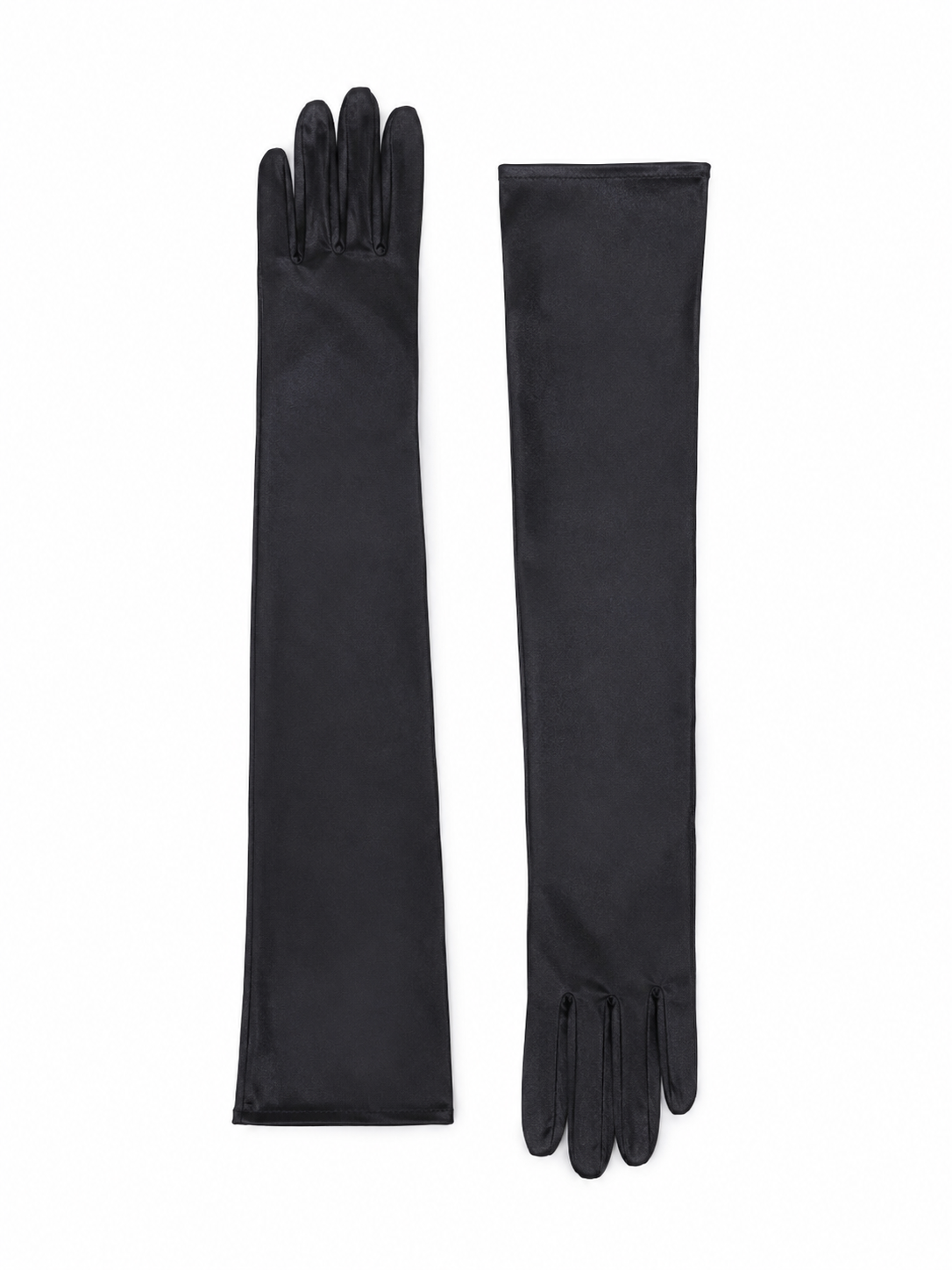 Guantes Largos Negros de Satén para Mujer con Acabado Suave y Diseño Elegante.