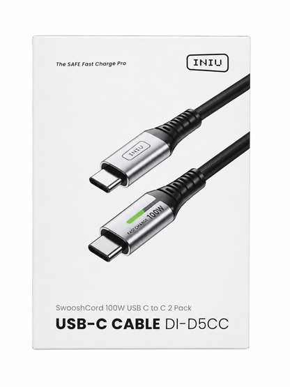 Cable USB Tipo C a USB Tipo C de 100W para Carga Rápida y Transferencia de Datos, Paquete de 2 Unidades.