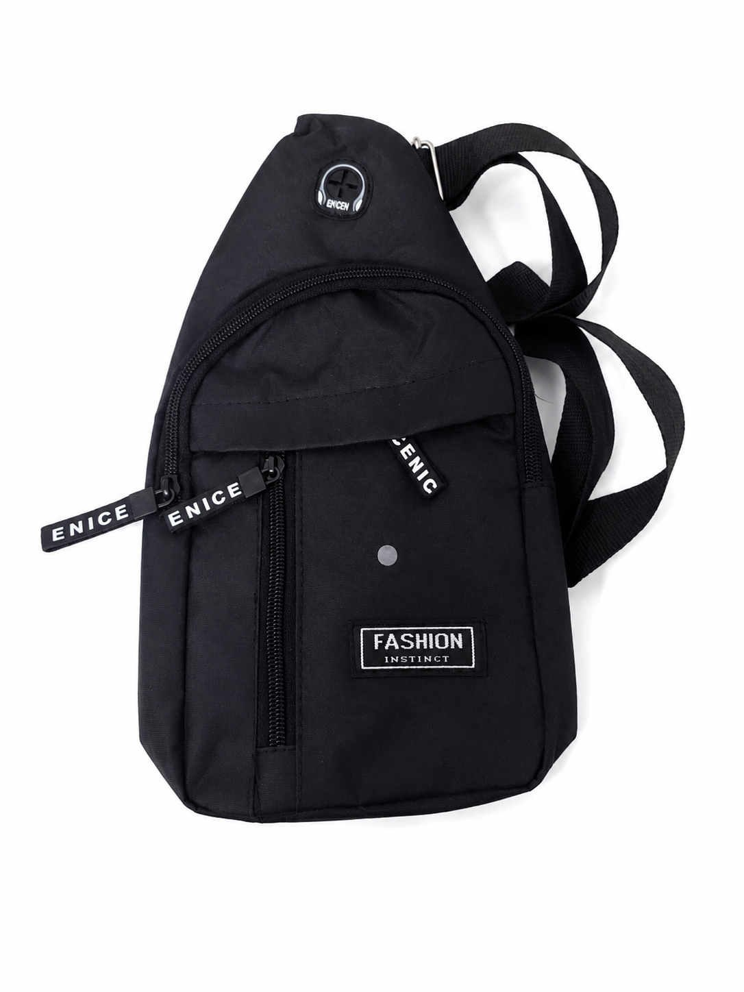 Bolso Bandolera Compacto Negro con Múltiples Compartimentos.