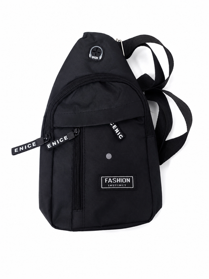 Bolso Bandolera Compacto Negro con Múltiples Compartimentos.