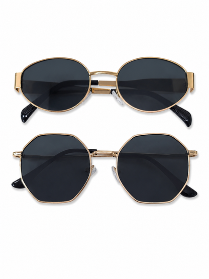 Set de Gafas de Sol Vintage para Mujer y Hombre – Lentes Oscuros con Marco Metálico Dorado (2 Pares).