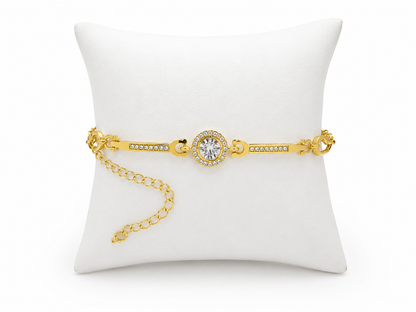 Pulsera Ajustable con Cristal Central y Detalles Brillantes Color Dorado.