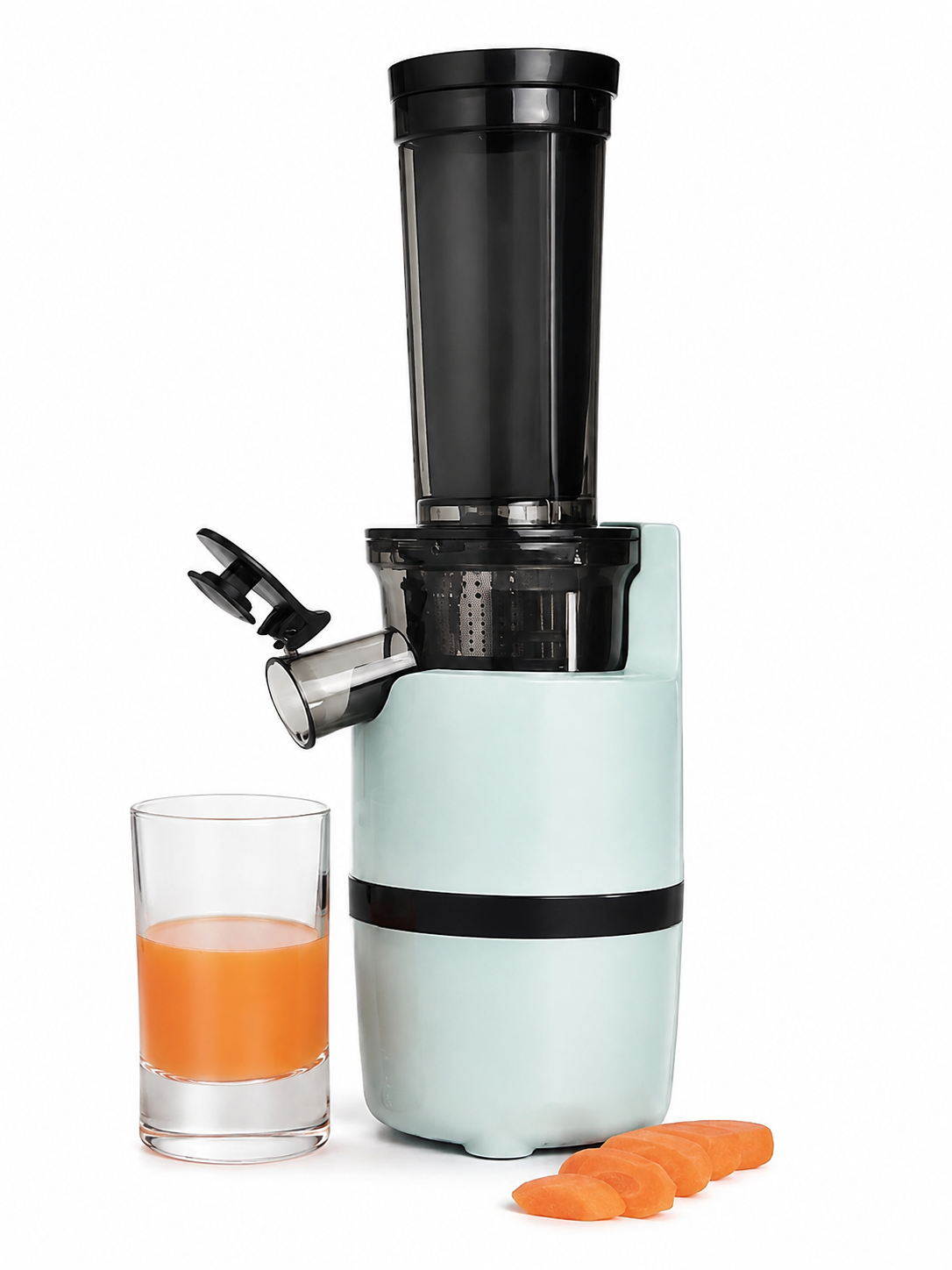 Extractor de Jugo de Prensado Lento con Separación de Pulpa y Diseño Compacto.