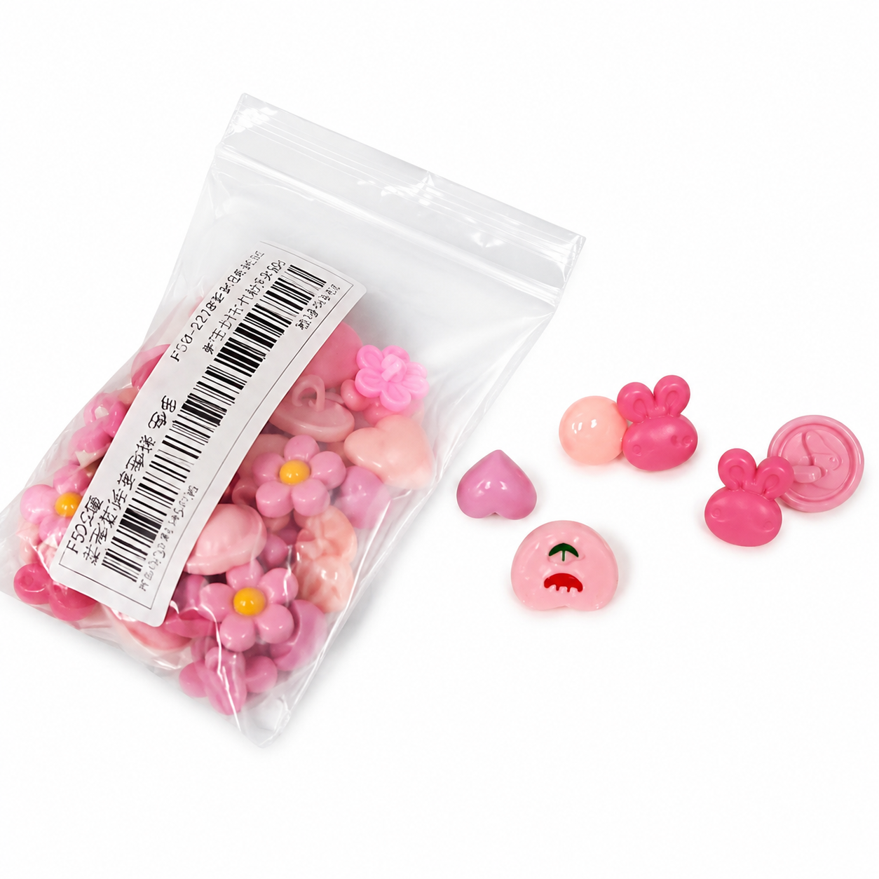 Set de 50 Adornos Decorativos Rosados con Diseños Variados para Manualidades.