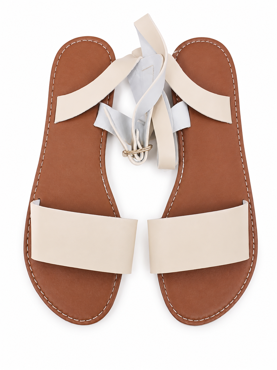 Sandalias Planas para Mujer Color Beige con Tiras para Amarre Talla 39.