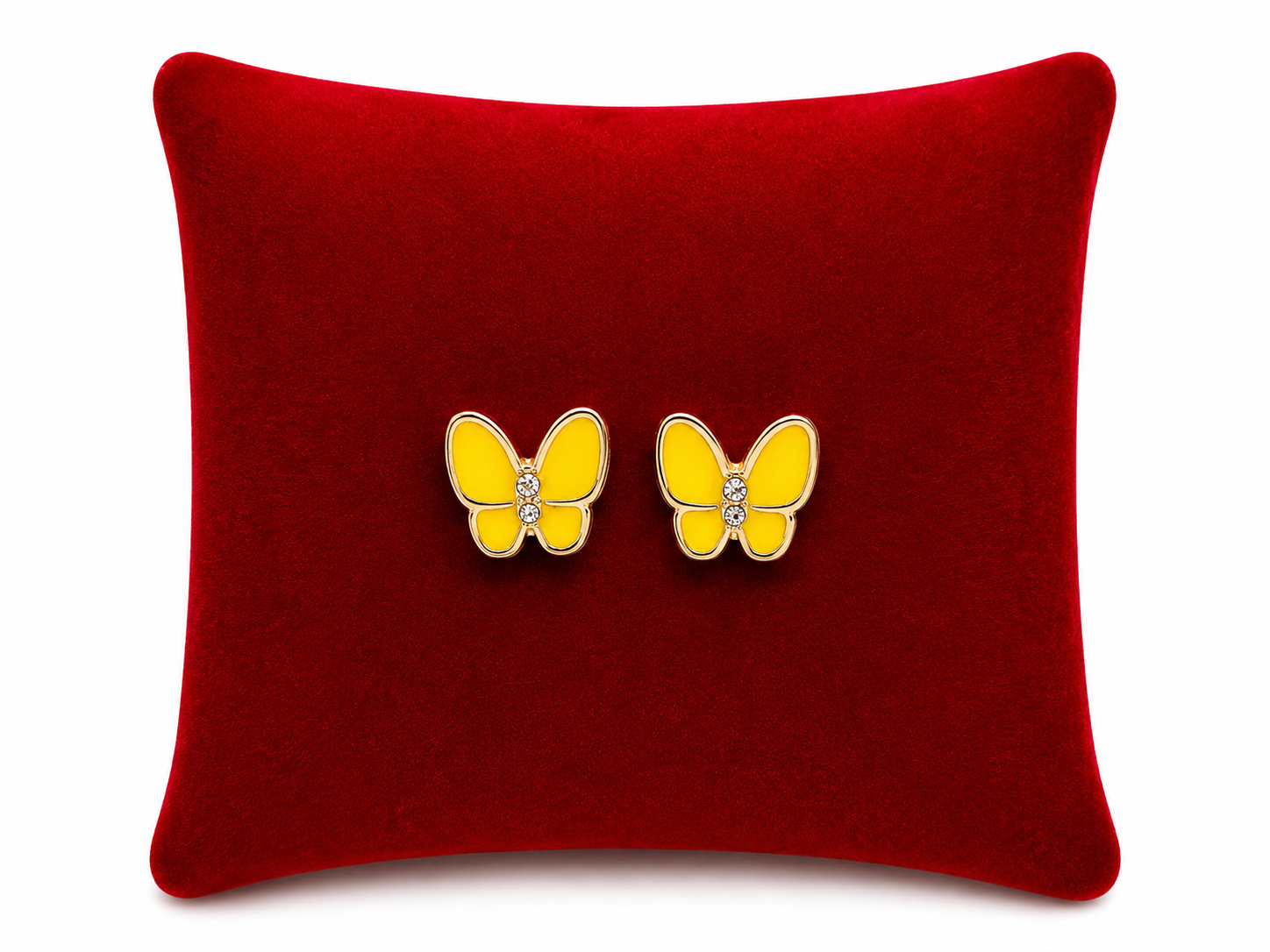 Pendientes de Mariposa Amarilla con Detalle de Cristal y Acabado Dorado.