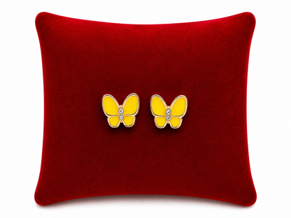 Pendientes de Mariposa Amarilla con Detalle de Cristal y Acabado Dorado.