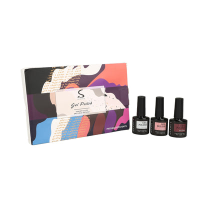 set de esmalte en gel, que incluye seis colores y es de larga duración.