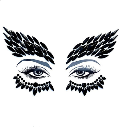 Adhesivos faciales decorativos con gemas negras para ojos y cejas.