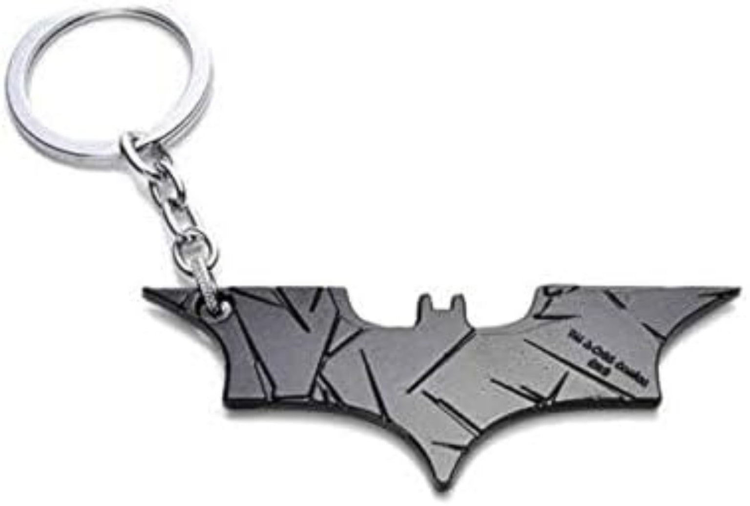 Llavero Metálico Negro con Diseño de Batarang y Anillo para Llaves.