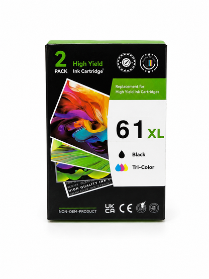 Cartuchos de Tinta Compatibles 61XL Negro y Tricolor de Alto Rendimiento, Paquete de 2.
