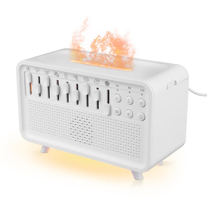 Caja de una máquina multifuncional de ruido blanco para dormir que incluye funciones de difusor de aromaterapia, humidificador, luz nocturna y altavoz.