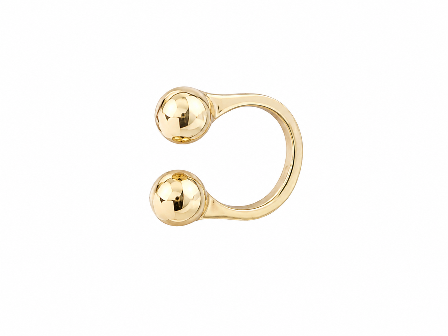 Anillo Dorado Abierto con Diseño de Doble Esfera.