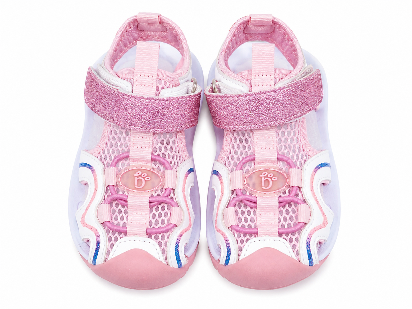 Sandalias deportivas infantiles color rosa con cierre de velcro talla 28.
