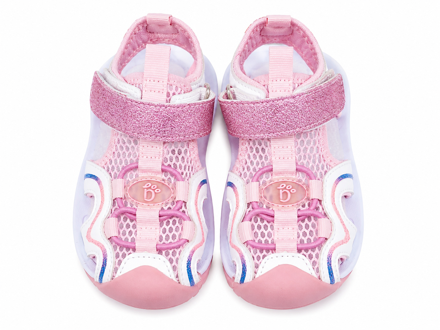 Sandalias deportivas infantiles color rosa con cierre de velcro talla 28.
