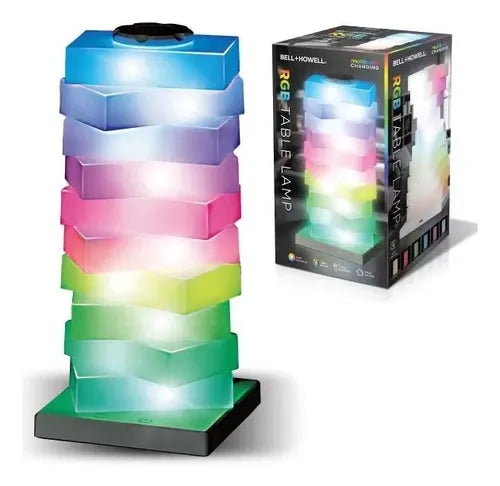 Lámpara de torre multicolor estilo Jenga.