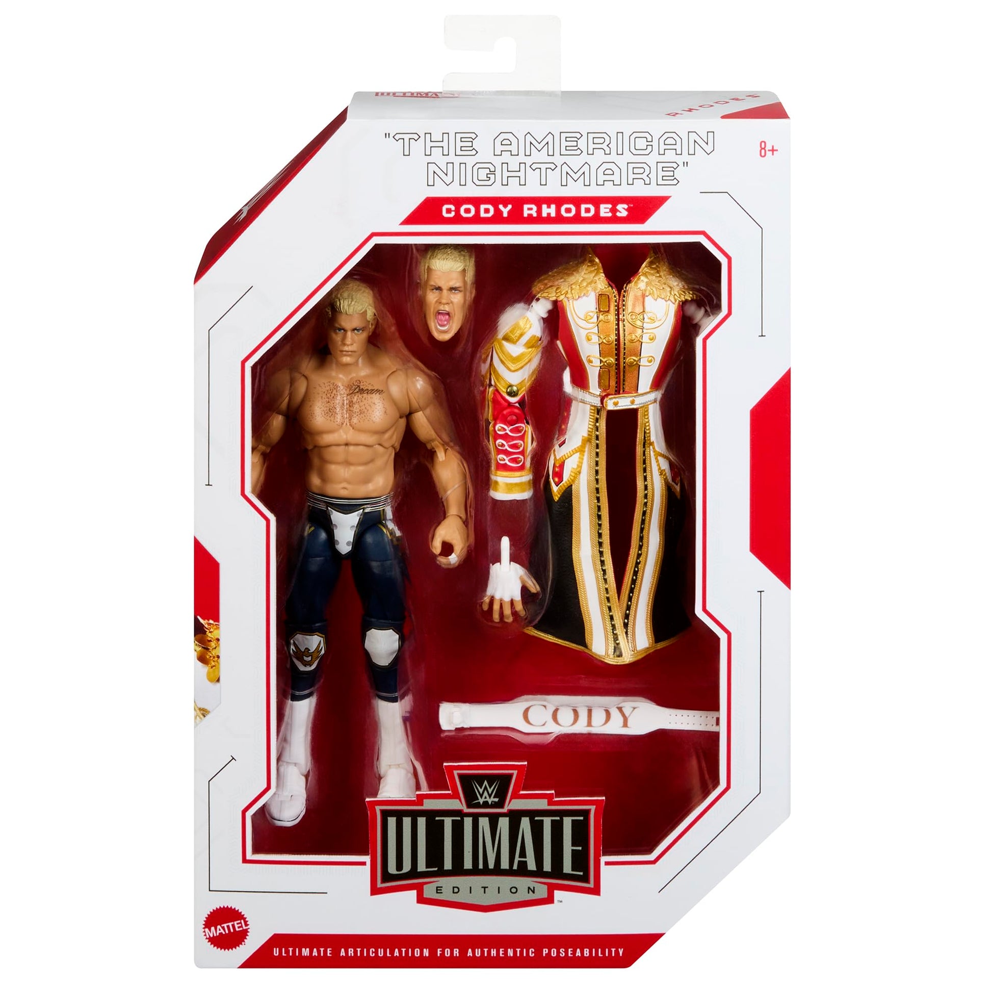 Figura del WWE Ultimate Edition Cody Rhodes de la Serie 21 con accesorios de lujo.